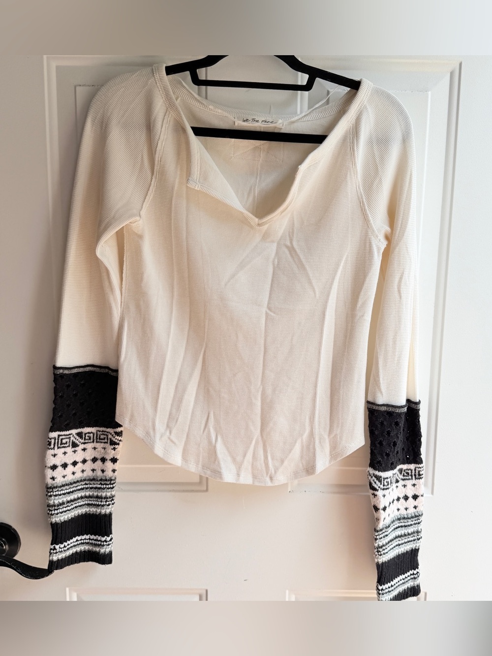 Free People Cream Knit Top with Black and White knit Cuffs Large